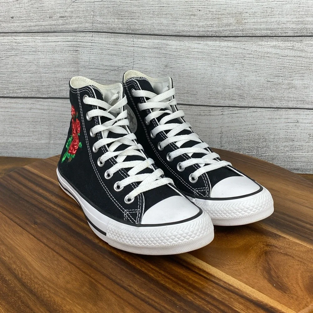 Converse Chuck Taylor All Star High Custom Floral Embroidery Roses Women’s 8.5